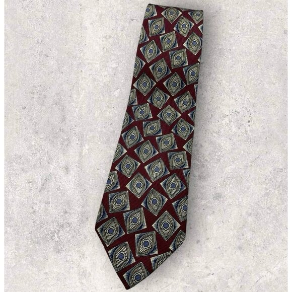 ROBERT TALBOTT Silk Tie USA Burgundy Ivory Purple Geometric W:3.7" EUC - Picture 1 of 6